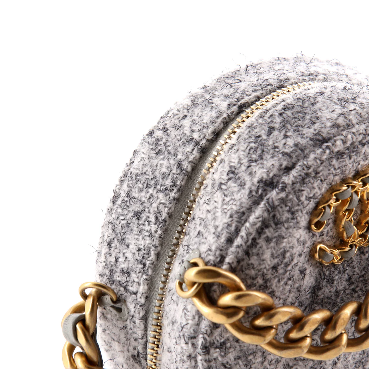 19 Round Clutch with Chain Quilted Tweed - Deep Luxury