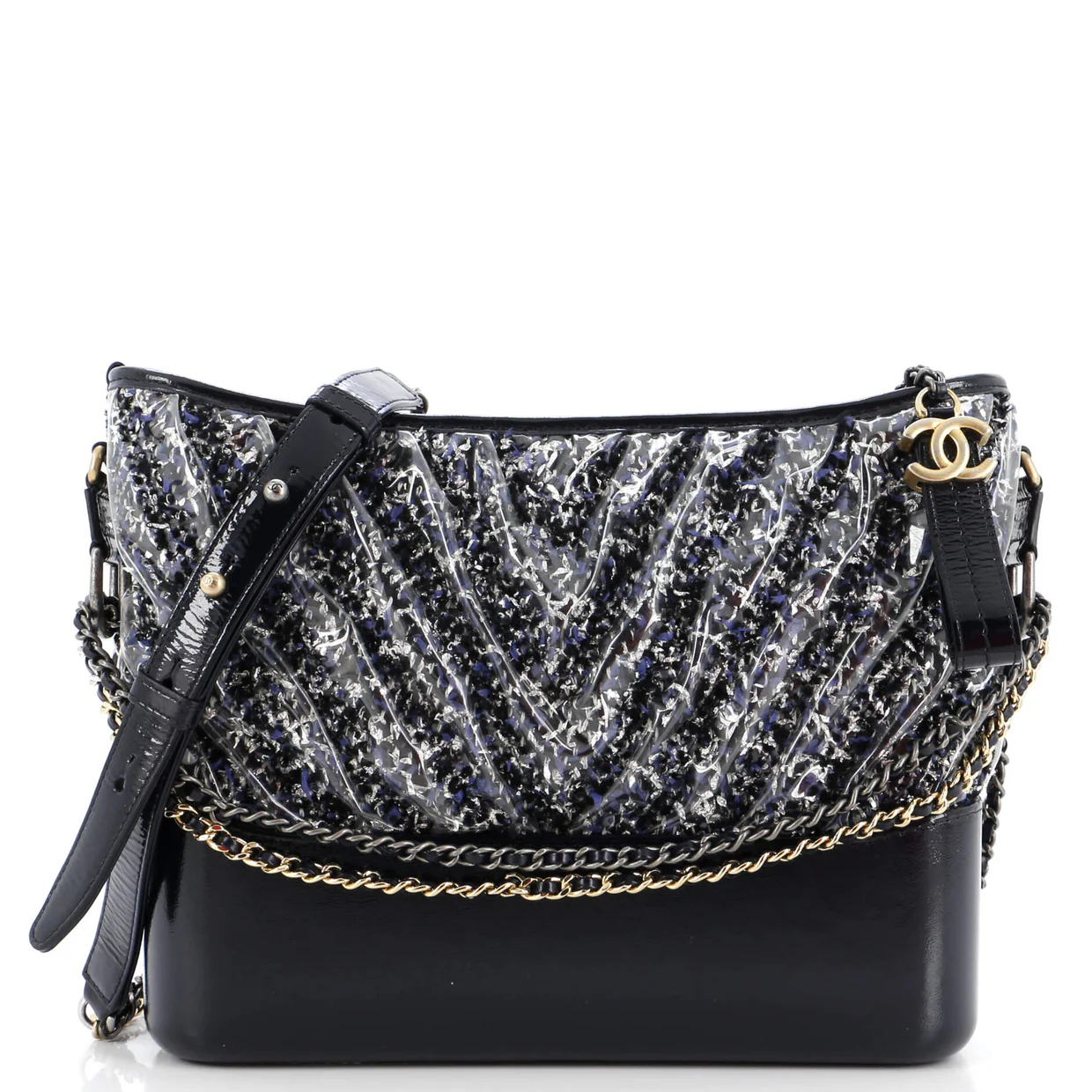 Gabrielle Hobo Chevron PVC Over Tweed Medium - Deep Luxury