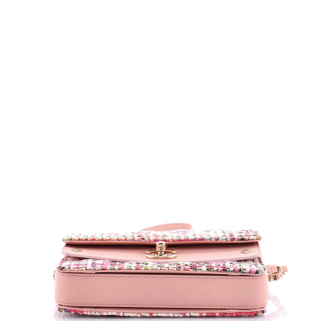 CC Stud Double Flap Bag Quilted Tweed with Leather Small - Deep Luxury