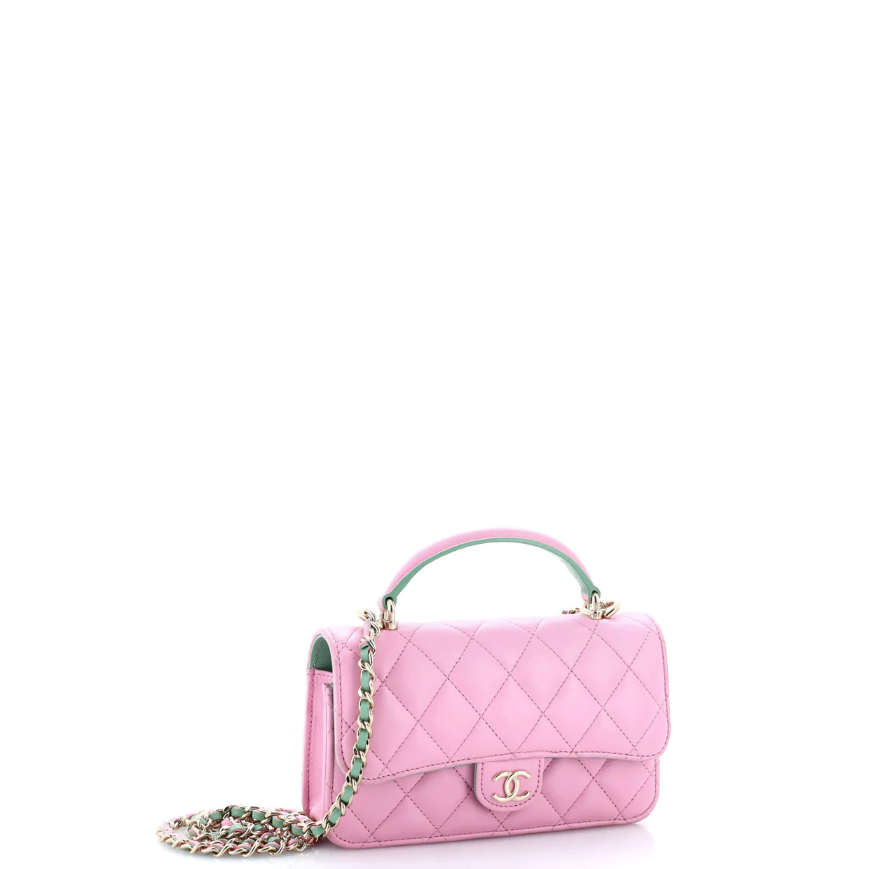 Classic Top Handle Flap Phone Holder with Chain Quilted Lambskin - Deep Luxury