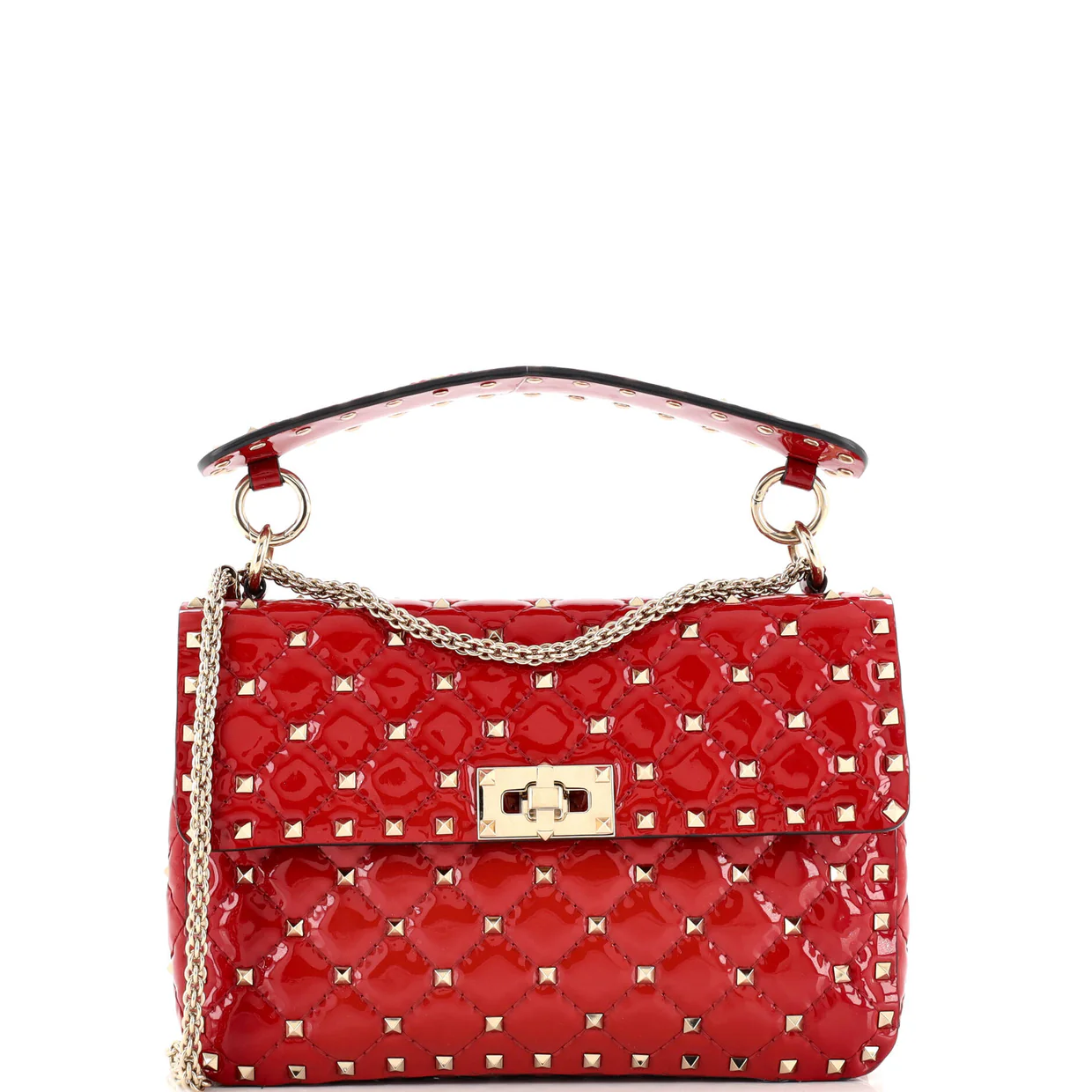 Rockstud Spike Flap Bag Quilted Patent Medium - Deep Luxury