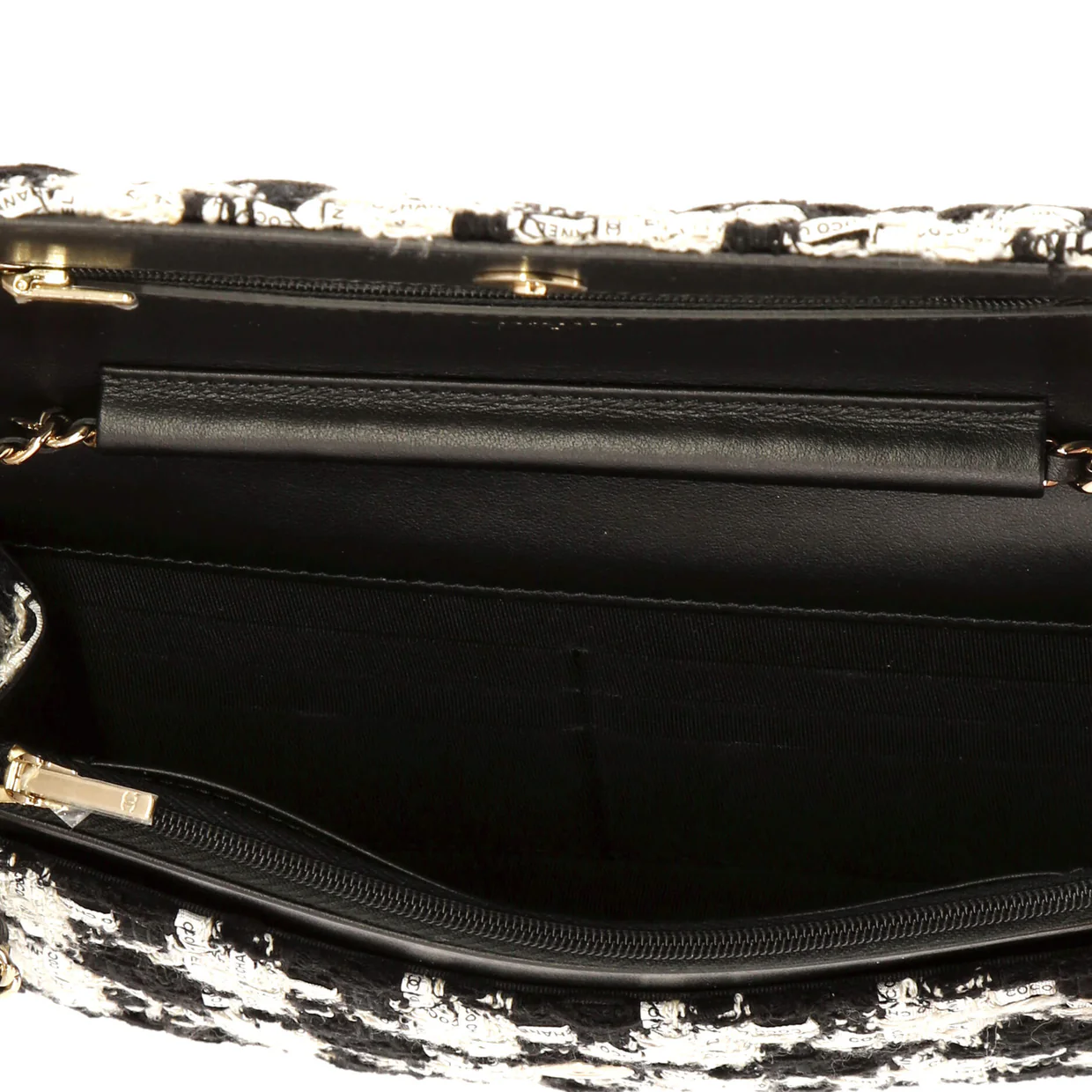 Wallet on Chain Quilted Houndstooth Tweed and Ribbon - Deep Luxury