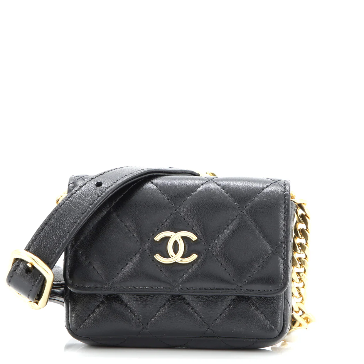 CC Flap Resin Pearl Chain Belt Bag Quilted Lambskin Mini - Deep Luxury