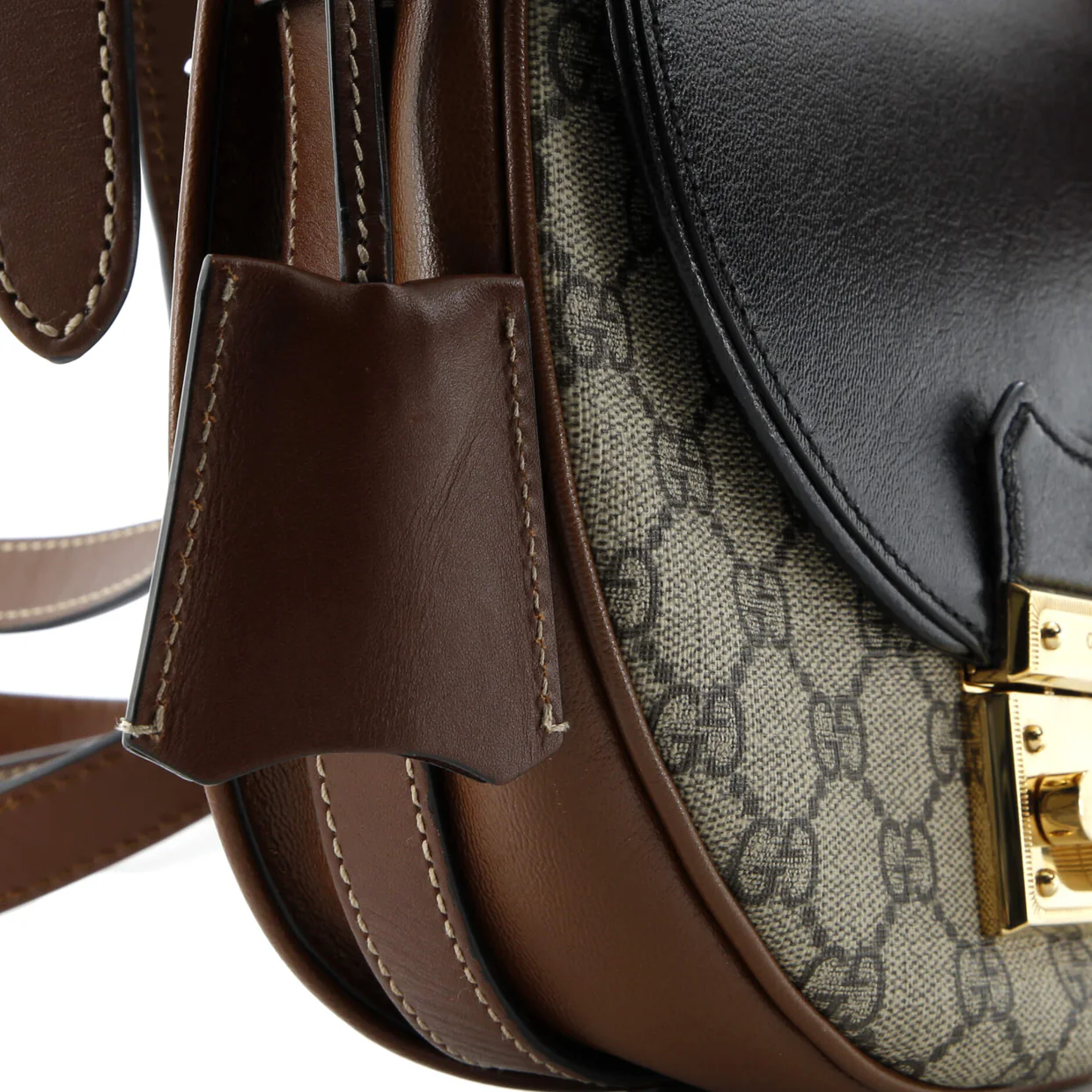 Padlock Saddle Shoulder Bag GG Coated Canvas and Leather Small - Deep Luxury