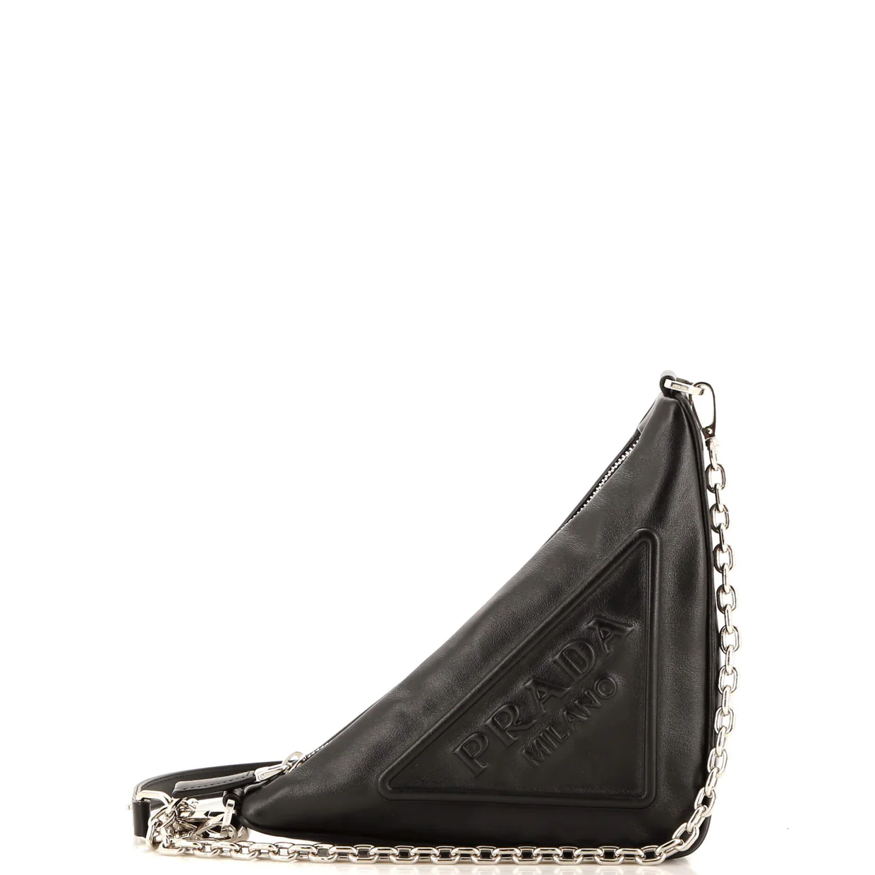 Triangle Logo Zip Chain Crossbody Bag Embossed Leather Small - Deep Luxury