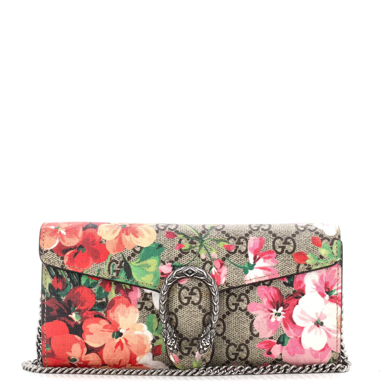 Dionysus Chain Wallet Blooms Print GG Coated Canvas Long - Deep Luxury