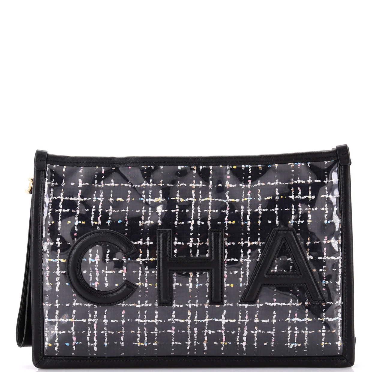 Logo Wristlet Clutch PVC Over Quilted Tweed Large - Deep Luxury
