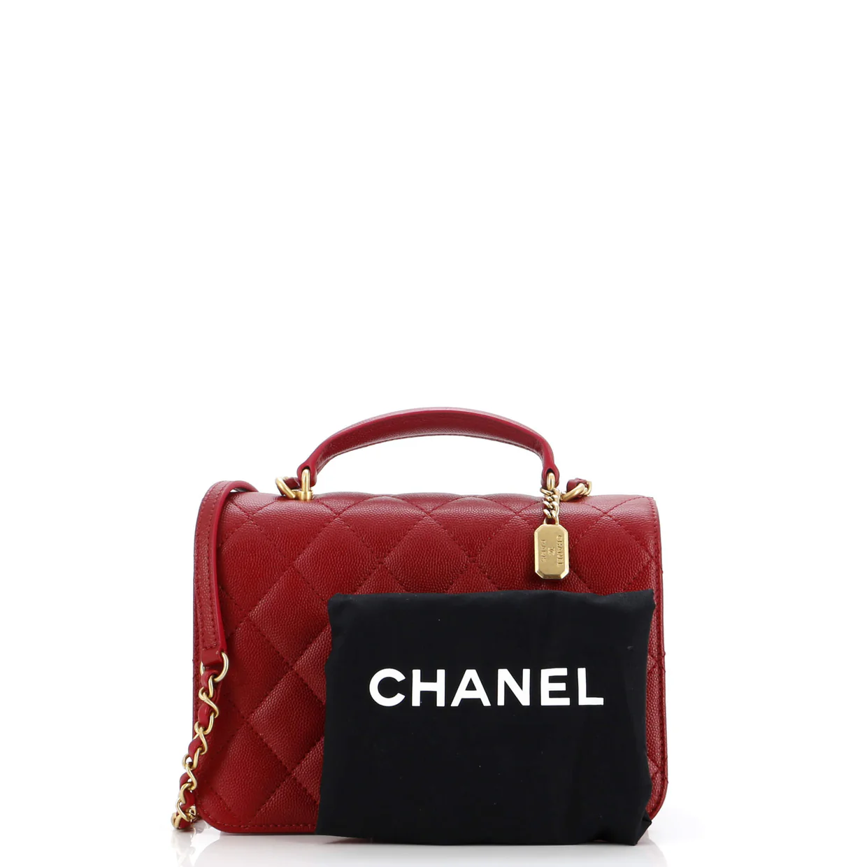 CC Top Handle Chain Full Flap Bag Quilted Caviar Small - Deep Luxury