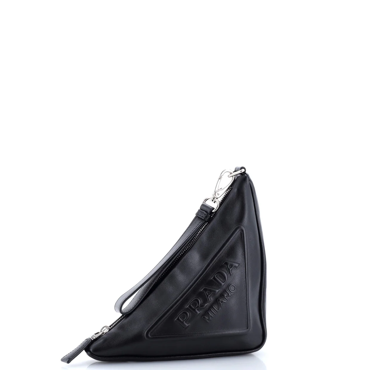 Triangle Logo Wristlet Pouch Embossed Leather - Deep Luxury