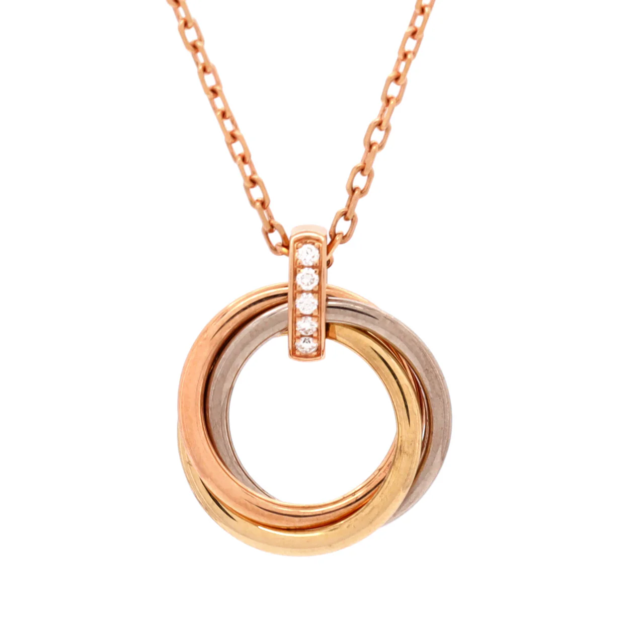 Trinity Pendant Necklace 18K Tricolor Gold and Diamonds - Deep Luxury