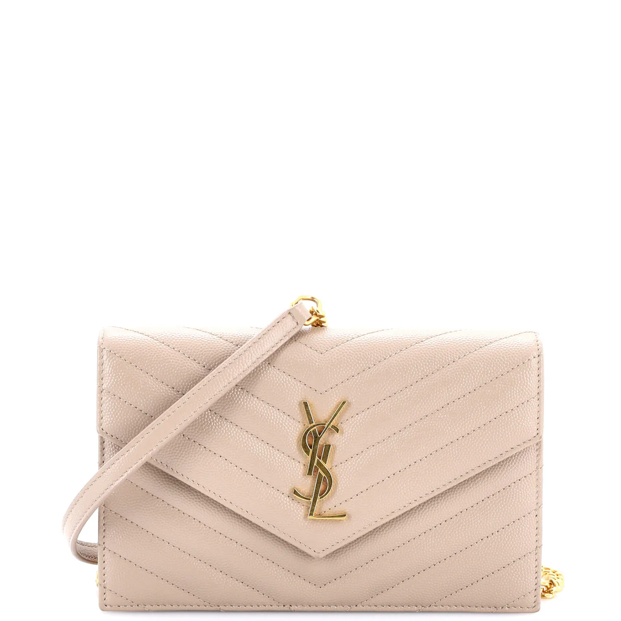 Classic Monogram Wallet on Chain Matelasse Chevron Leather Small - Deep Luxury