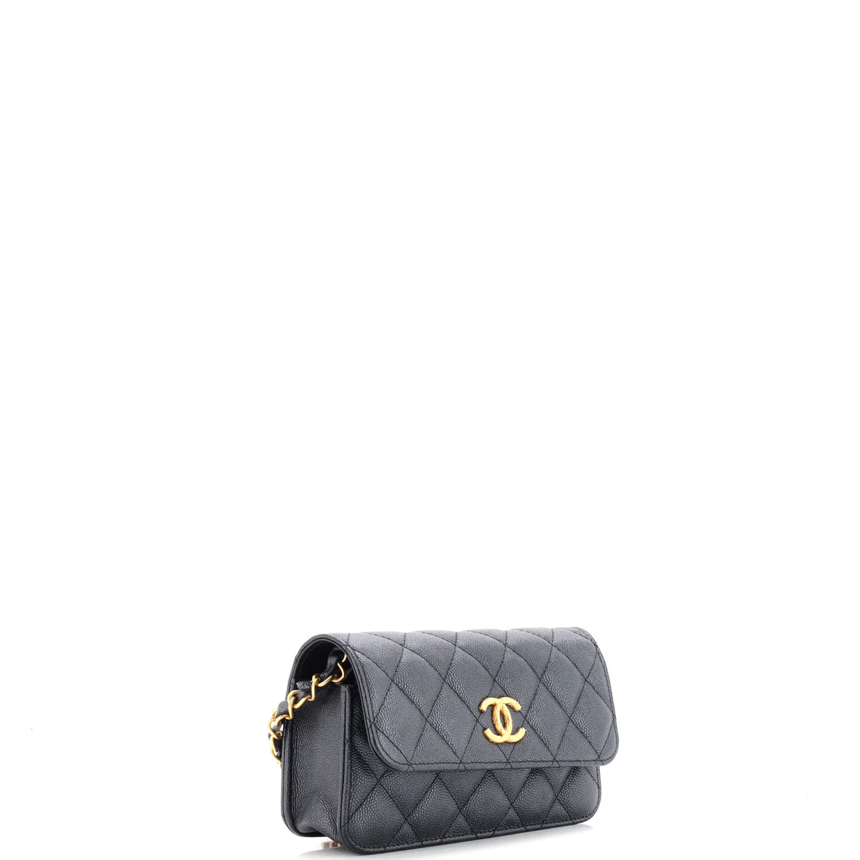 Quilted CC Toggle Phone Holder with Chain Quilted Iridescent Caviar - Deep Luxury