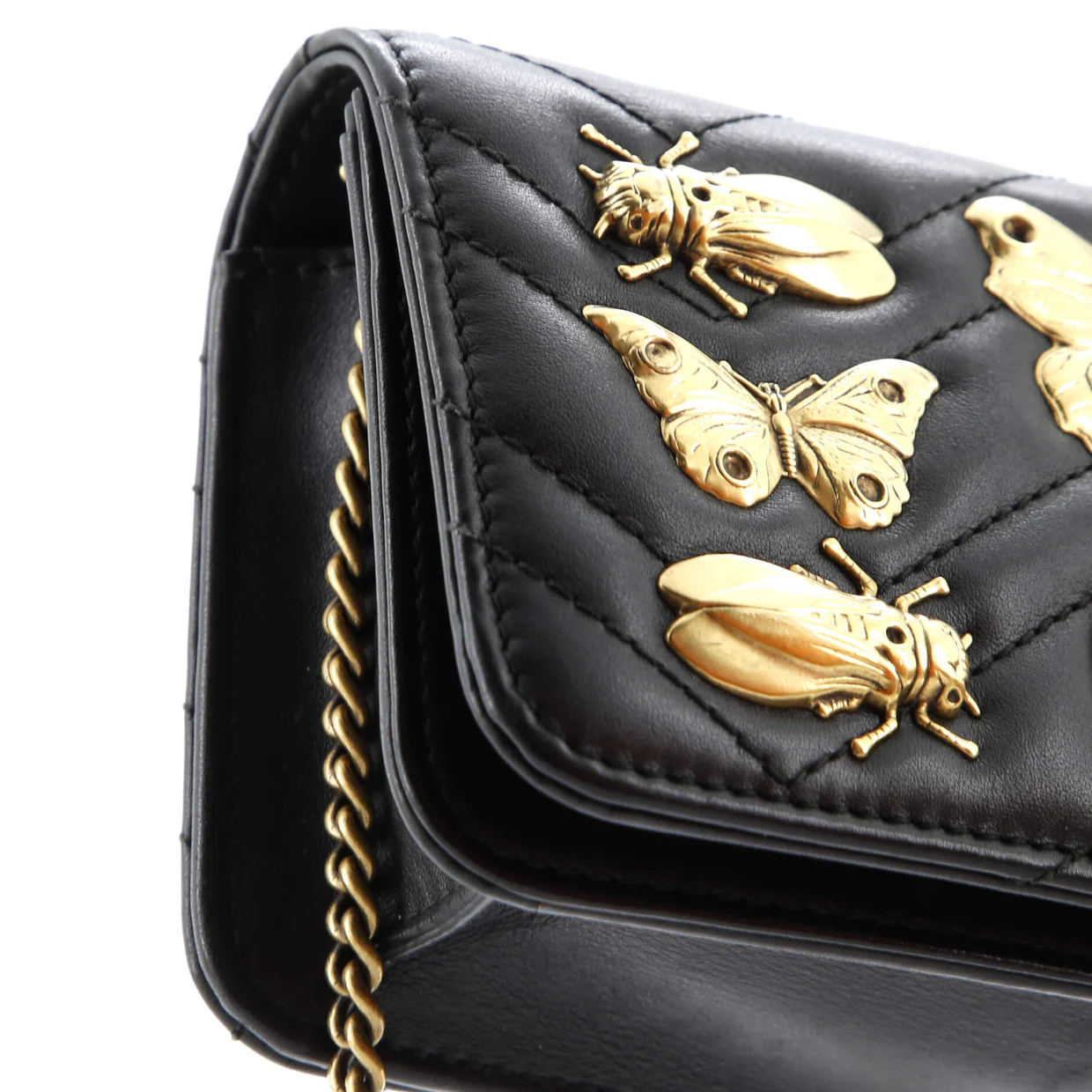 GG Marmont Chain Flap Bag Embellished Matelasse Leather Mini - Deep Luxury