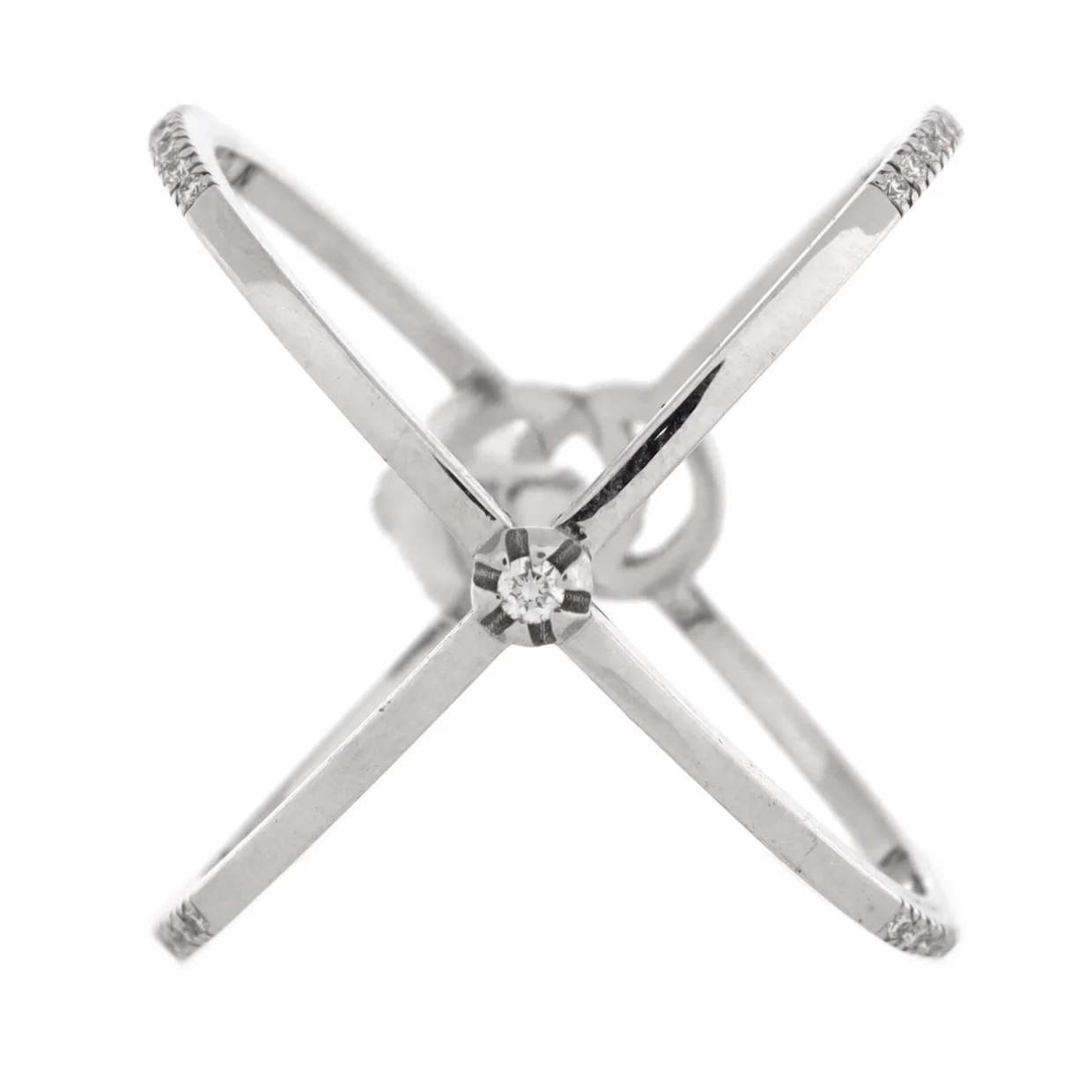 GG Running Cross Ring 18K White Gold and Pave Diamonds - Deep Luxury