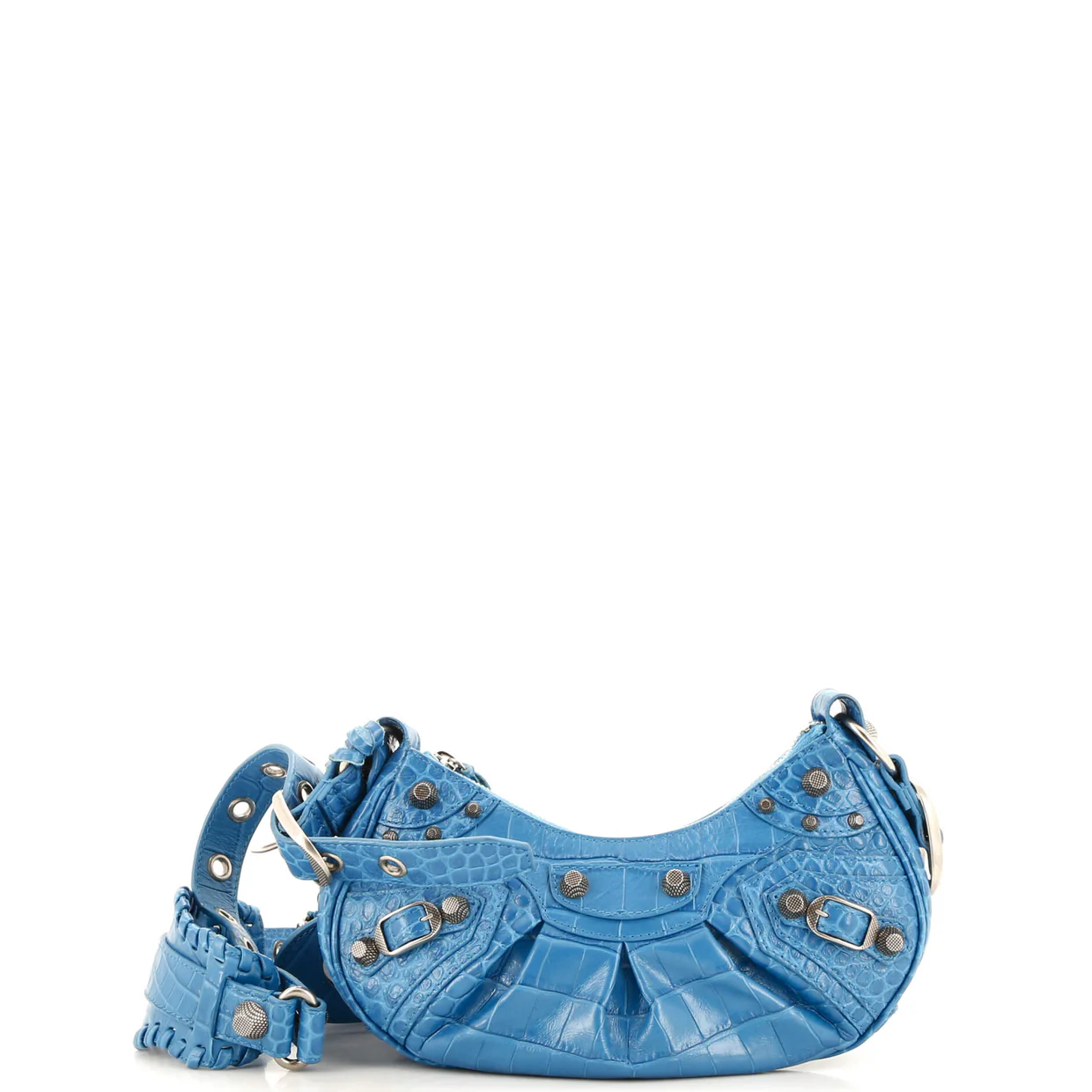 Le Cagole Giant Studs Shoulder Bag Crocodile Embossed Leather Small - Deep Luxury