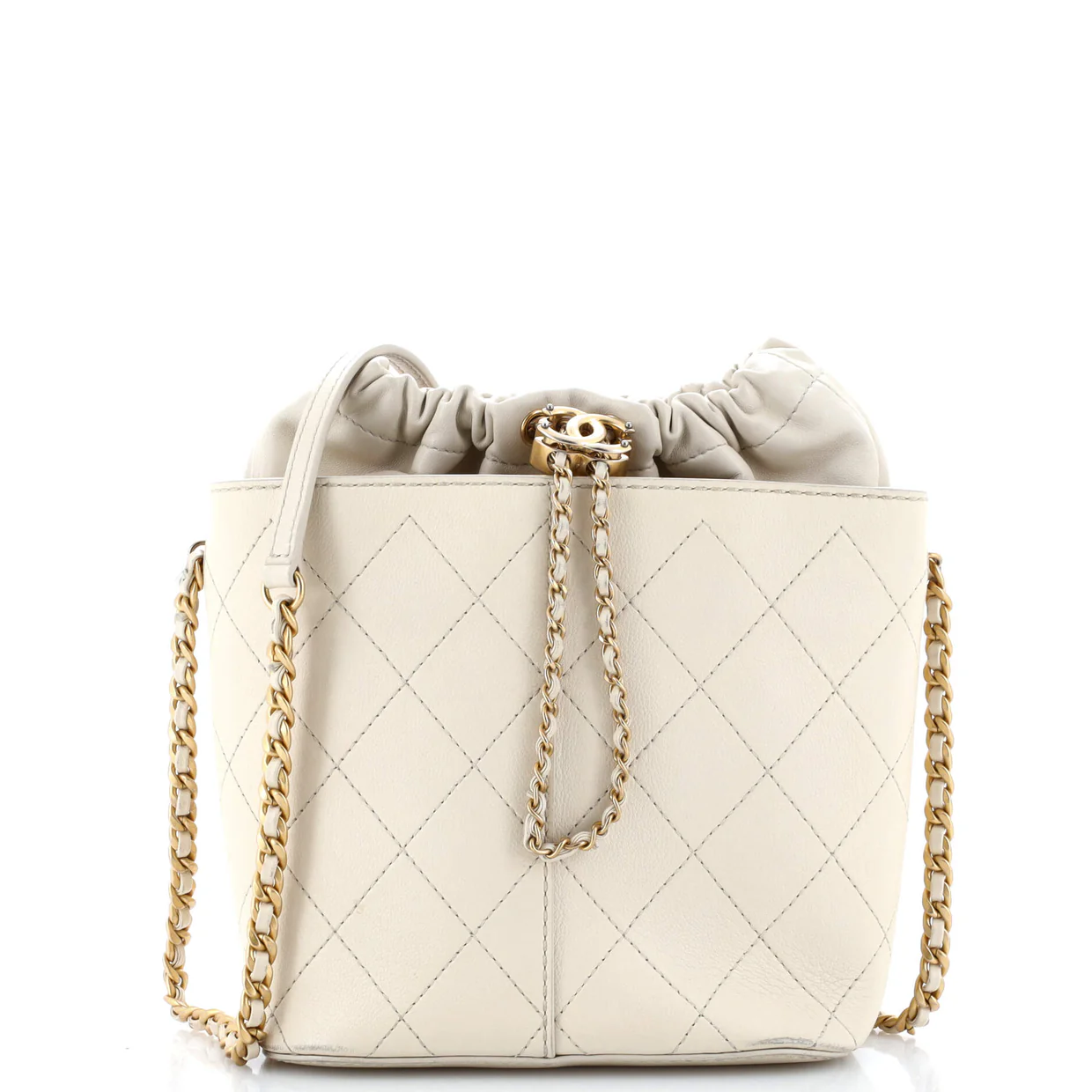 CC Drawstring Bucket Crossbody Bag Stitched Calfskin Medium - Deep Luxury