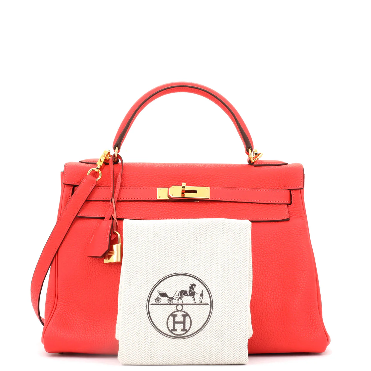 Kelly Handbag Red Clemence with Gold Hardware 32 - Deep Luxury