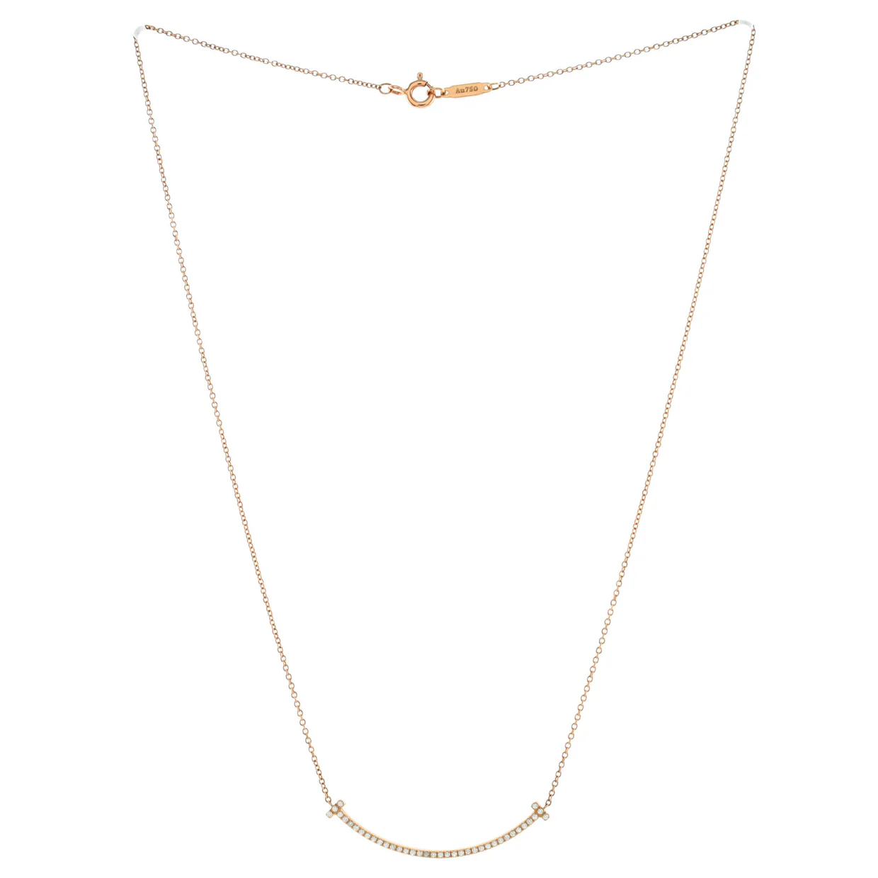 T Smile Pendant Necklace 18K Rose Gold with Diamonds Small - Deep Luxury