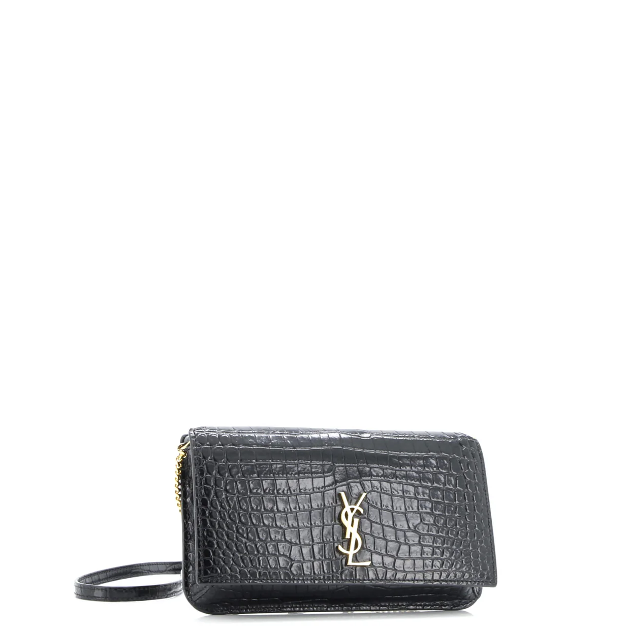 Classic Monogram Phone Holder Shoulder Bag Crocodile Embossed Leather - Deep Luxury