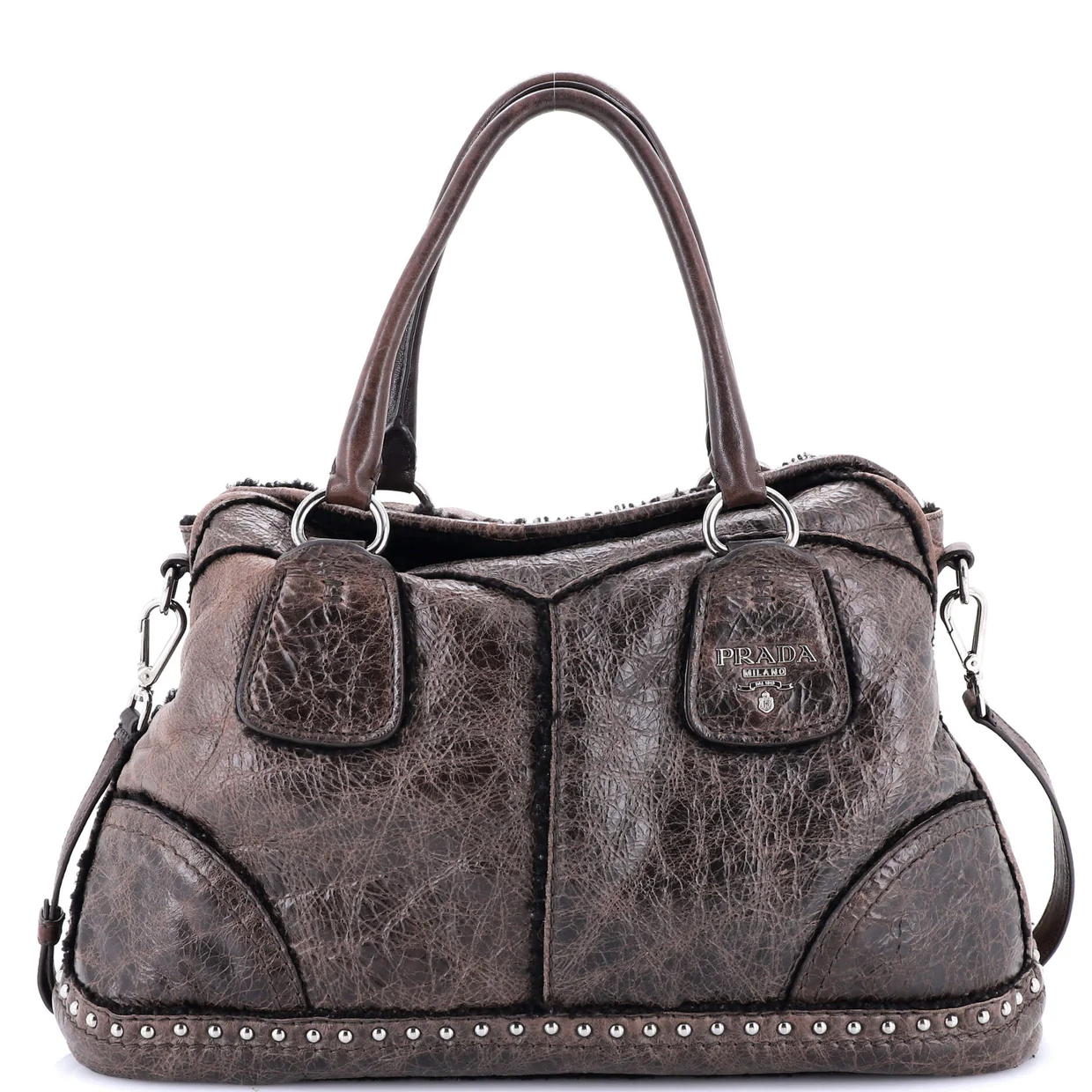 Convertible Tote Studded Distressed Leather Large - Deep Luxury