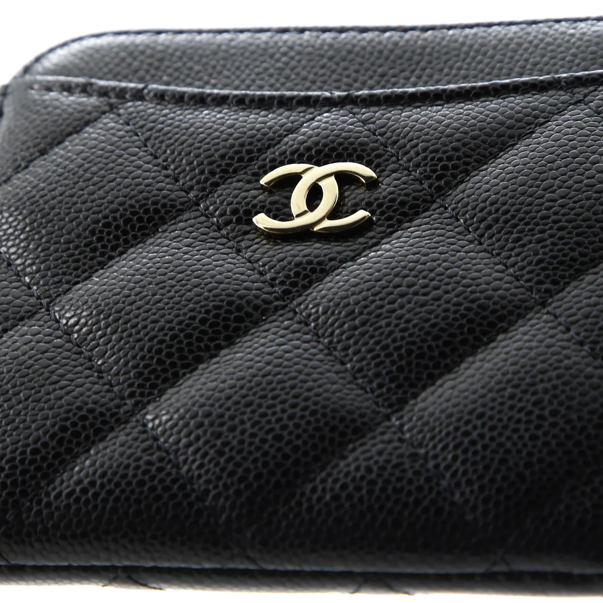 Square Zip Around Card Holder Wallet Quilted Caviar - Deep Luxury