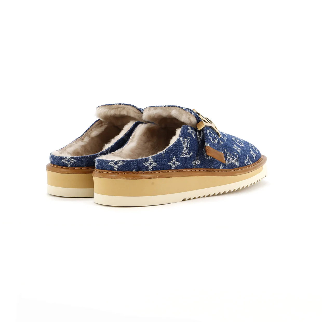 Cosy Flat Clog Mules Monogram Denim - Deep Luxury