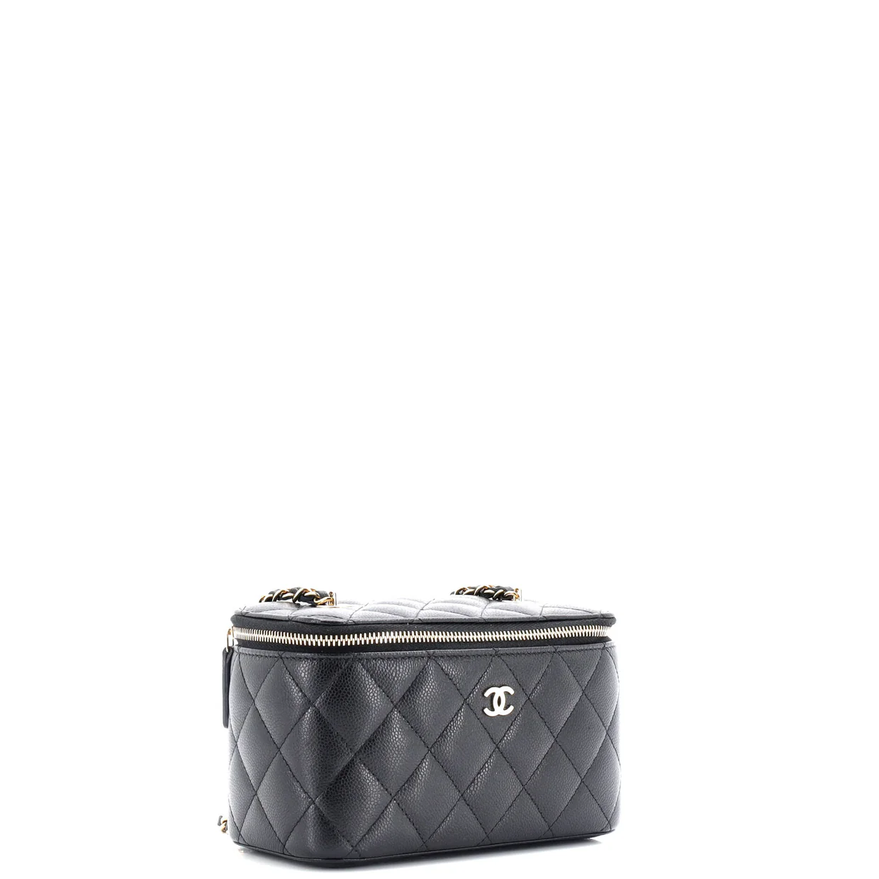 Classic Vanity Case with Chain Quilted Caviar Small - Deep Luxury