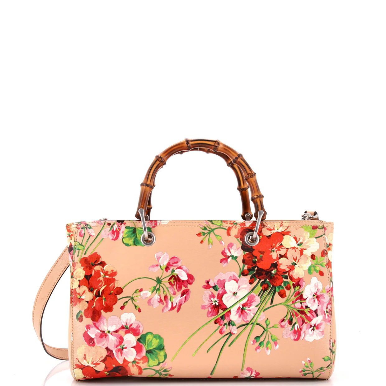 Bamboo Shopper Tote Blooms Print Leather Medium - Deep Luxury