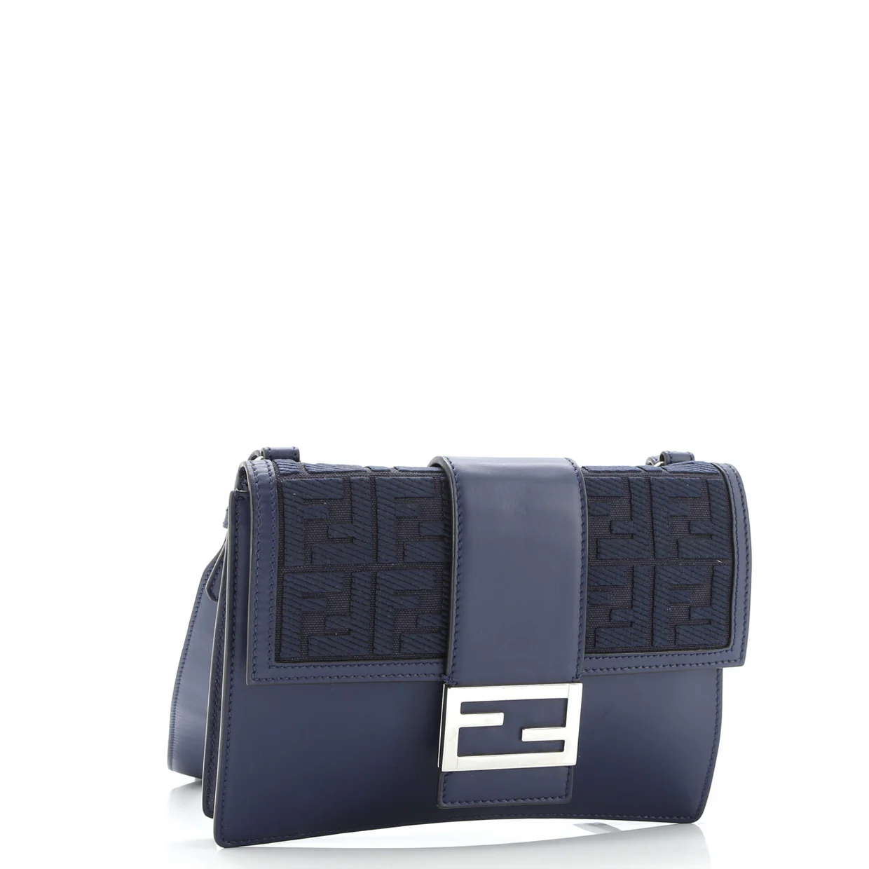 Flat Baguette Crossbody Bag Leather with Zucca Jacquard Medium - Deep Luxury