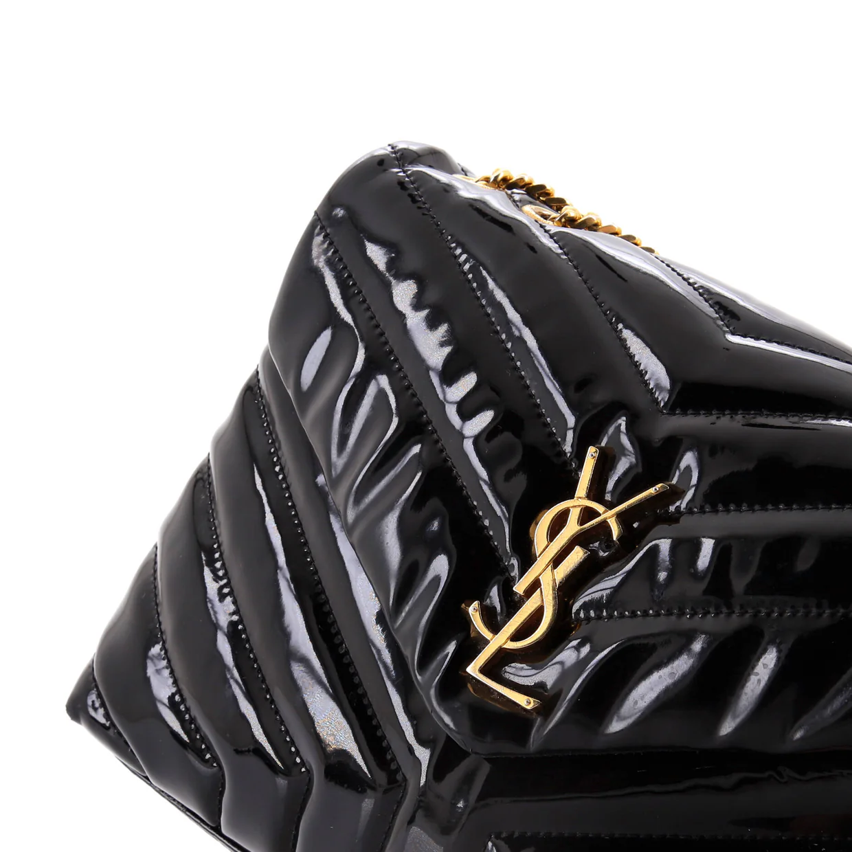 Loulou Shoulder Bag Matelasse Chevron Patent Small - Deep Luxury