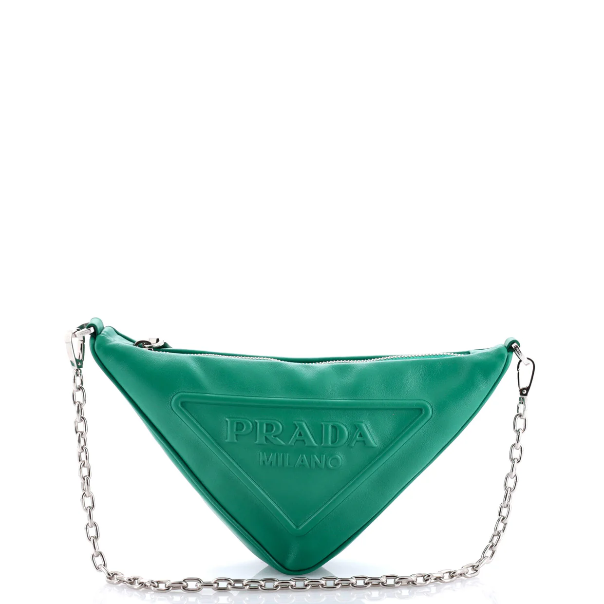 Triangle Logo Zip Chain Crossbody Bag Embossed Leather Small - Deep Luxury