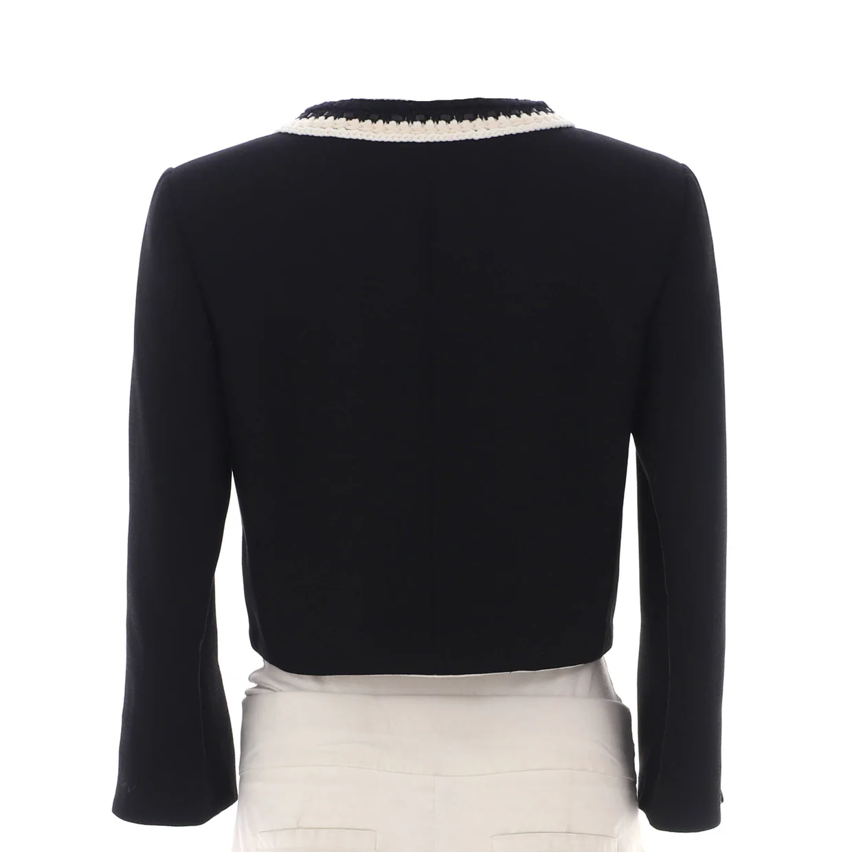 Women's Braid Trim Two Pocket Collarless Jacket Silk - Deep Luxury