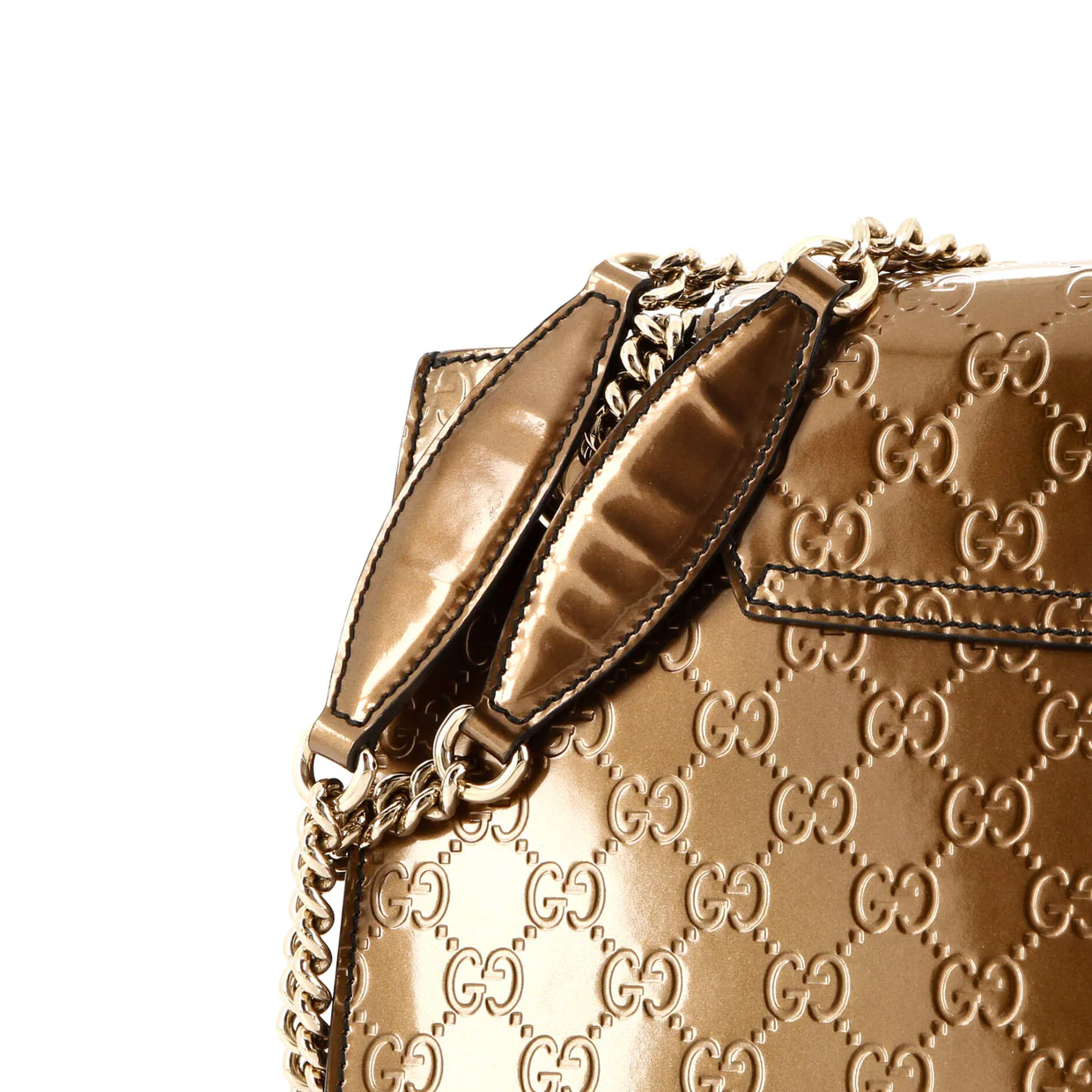 Emily Chain Flap Shoulder Bag Guccissima Patent Large - Deep Luxury