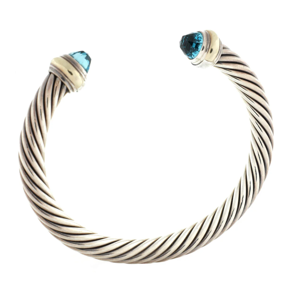 Cable Classic Bracelet Sterling Silver with 14K Yellow Gold and Topaz 7mm - Deep Luxury