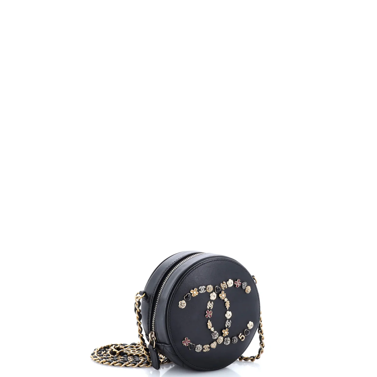 Lucky Charms Round Clutch With Chain Embellished Lambskin - Deep Luxury