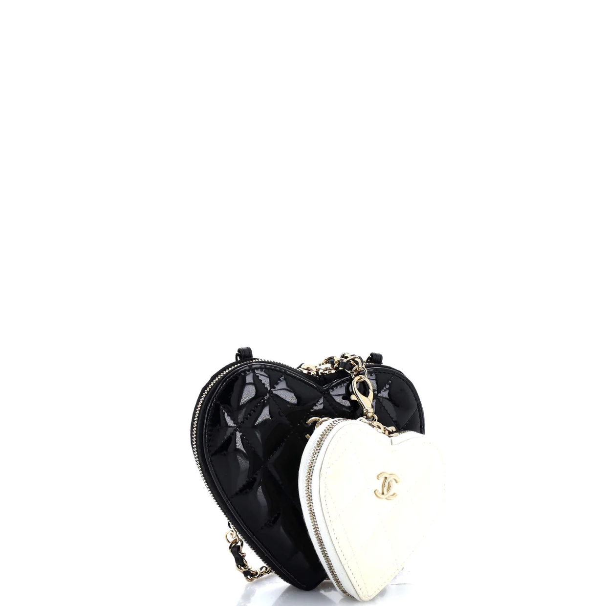 Double Heart Clutch with Chain Quilted Patent - Deep Luxury