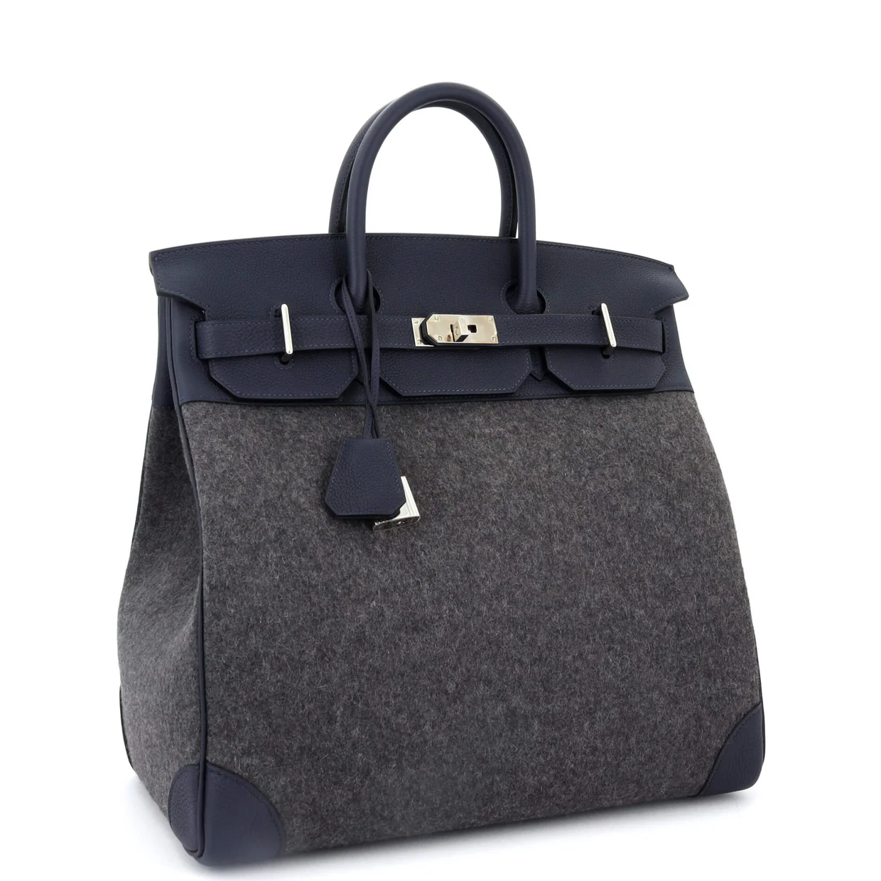 HAC Birkin Bag Todoo Wool and Bleu Nuit Togo with Palladium Hardware 40 - Deep Luxury