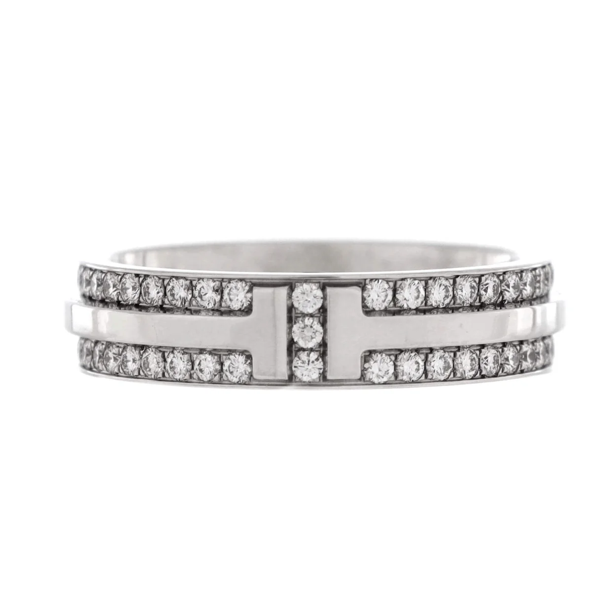 T Two Ring 18K White Gold with Pave Diamonds Narrow - Deep Luxury
