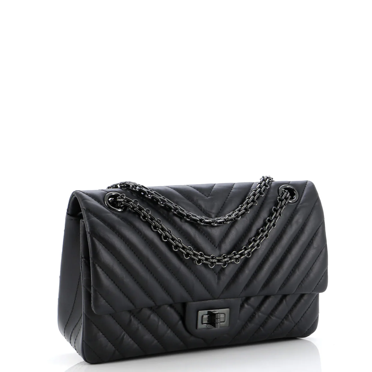 So Black Reissue 2.55 Flap Bag Chevron Aged Calfskin 225 - Deep Luxury