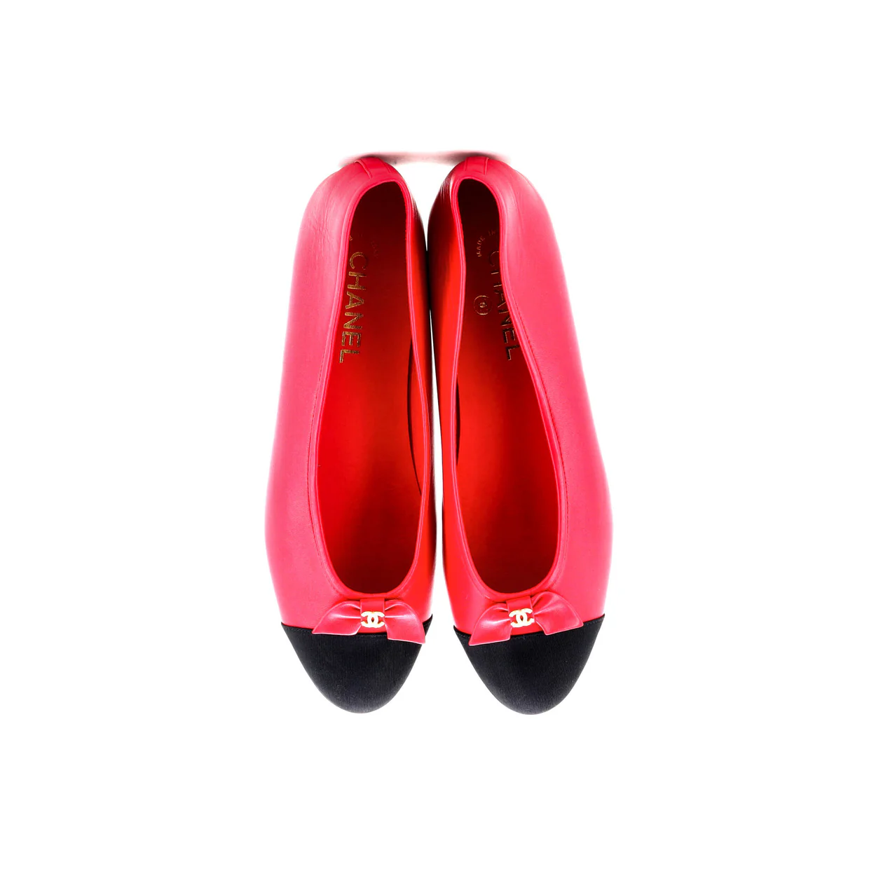 Women's CC Cap Toe Bow Ballerina Flats Leather with Grosgrain and Faux Pearls - Deep Luxury