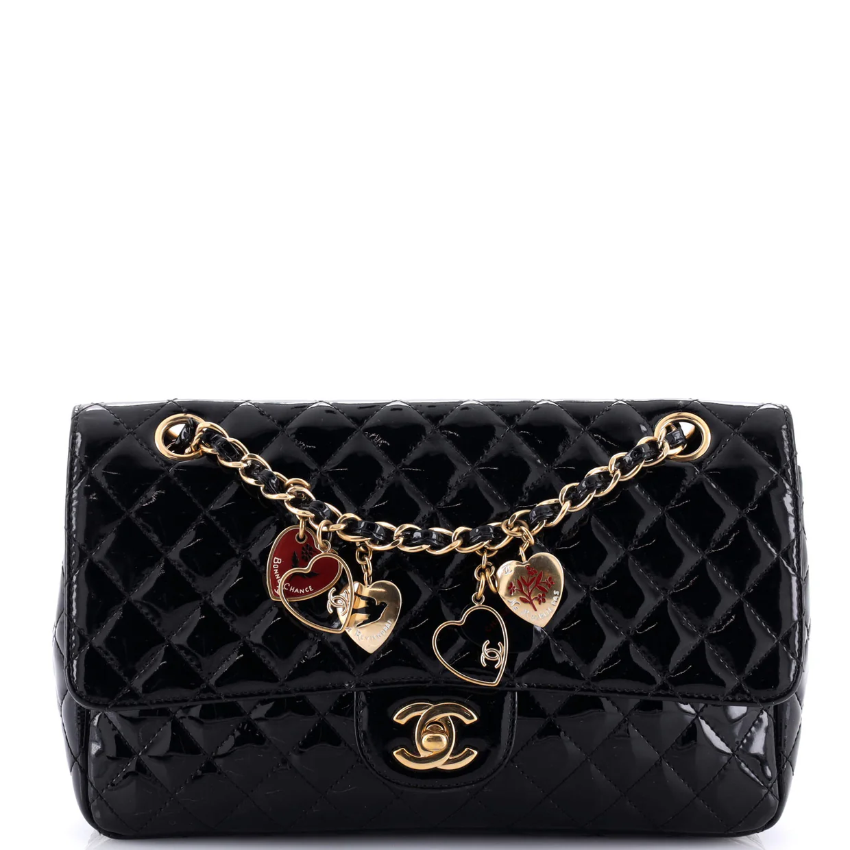 Valentine Hearts Flap Bag Quilted Patent Medium - Deep Luxury