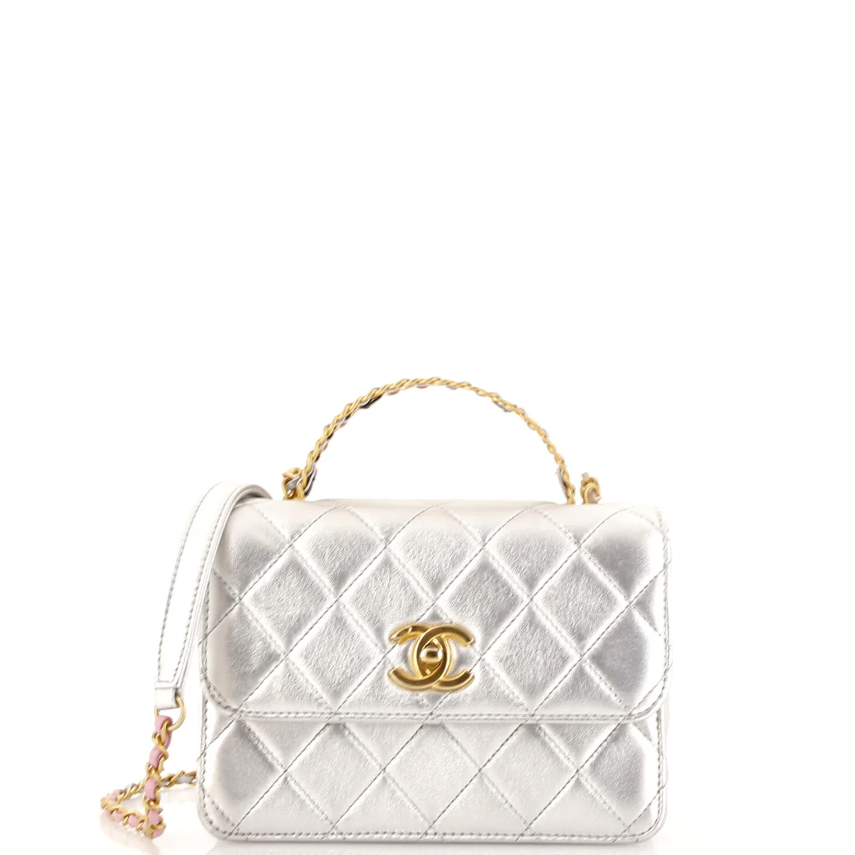 Logo Links Top Handle Flap Bag Quilted Calfskin Mini - Deep Luxury