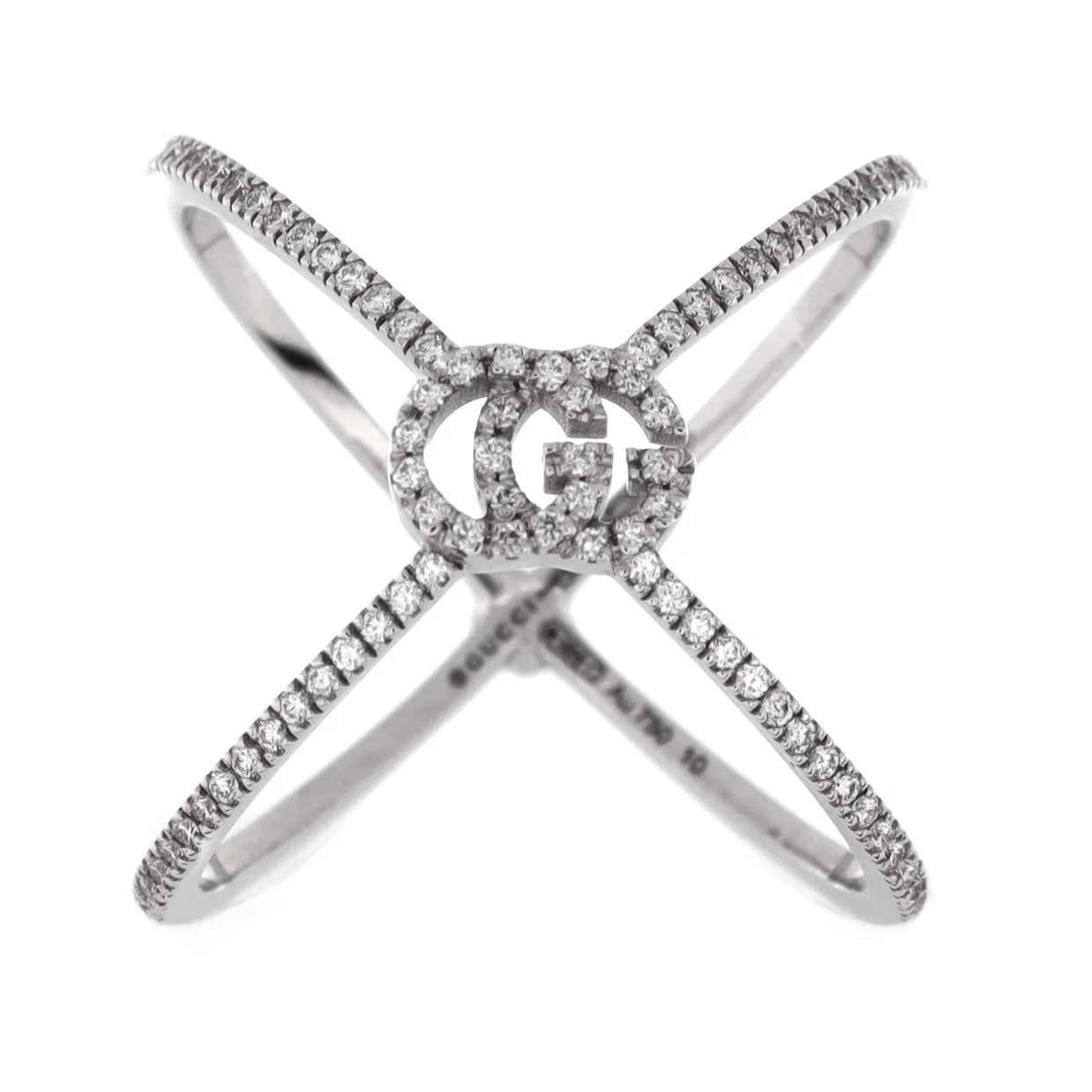 GG Running Cross Ring 18K White Gold and Pave Diamonds - Deep Luxury