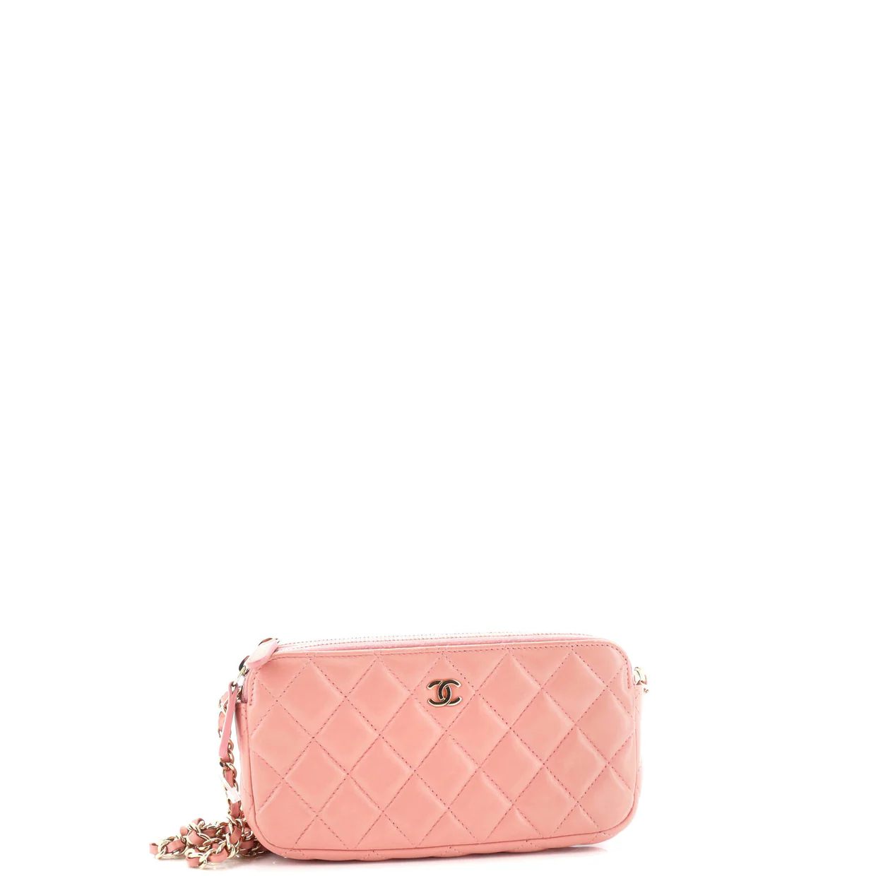 Double Zip Clutch with Chain Quilted Lambskin - Deep Luxury