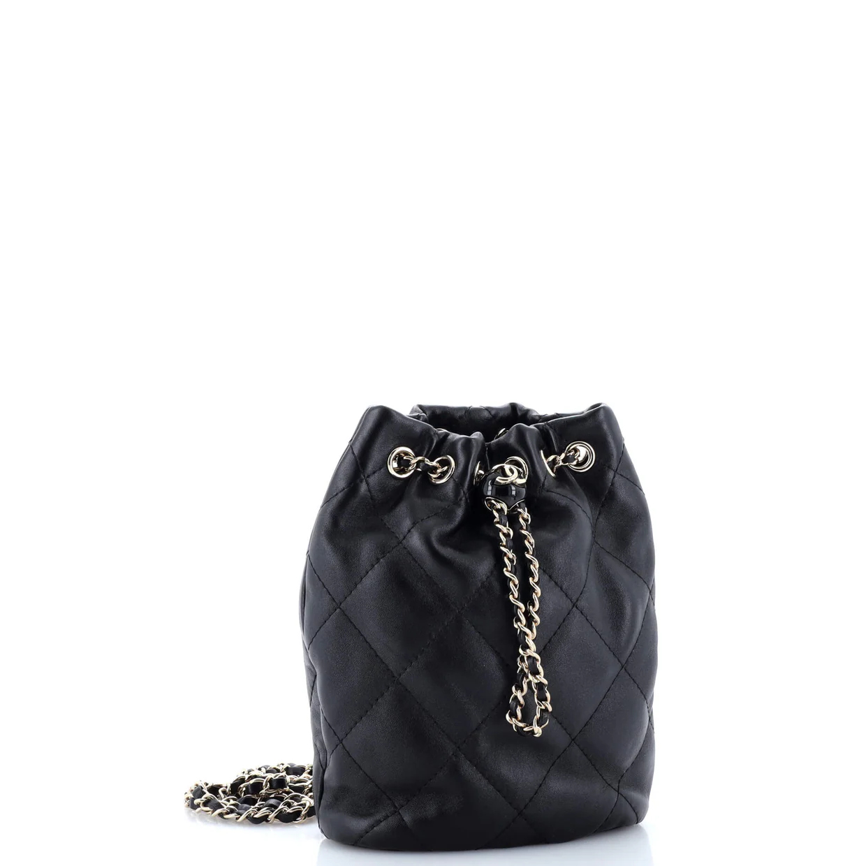 Logo Script Drawstring Chain Backpack Quilted Shiny Lambskin Small - Deep Luxury