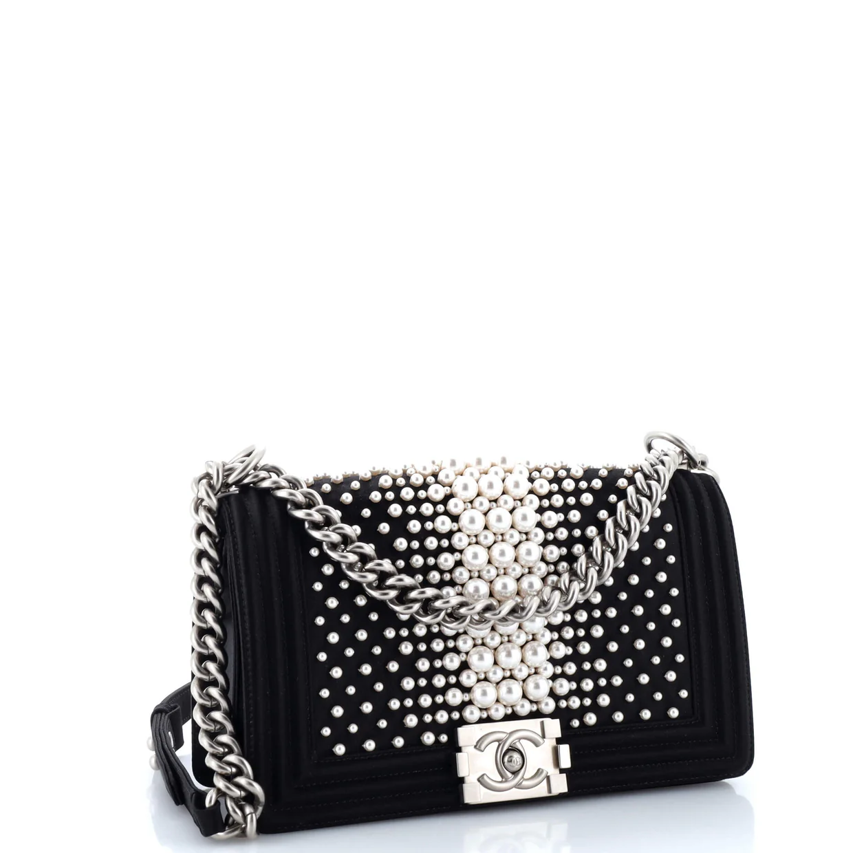 Boy Flap Bag Pearl Embellished Satin Old Medium - Deep Luxury
