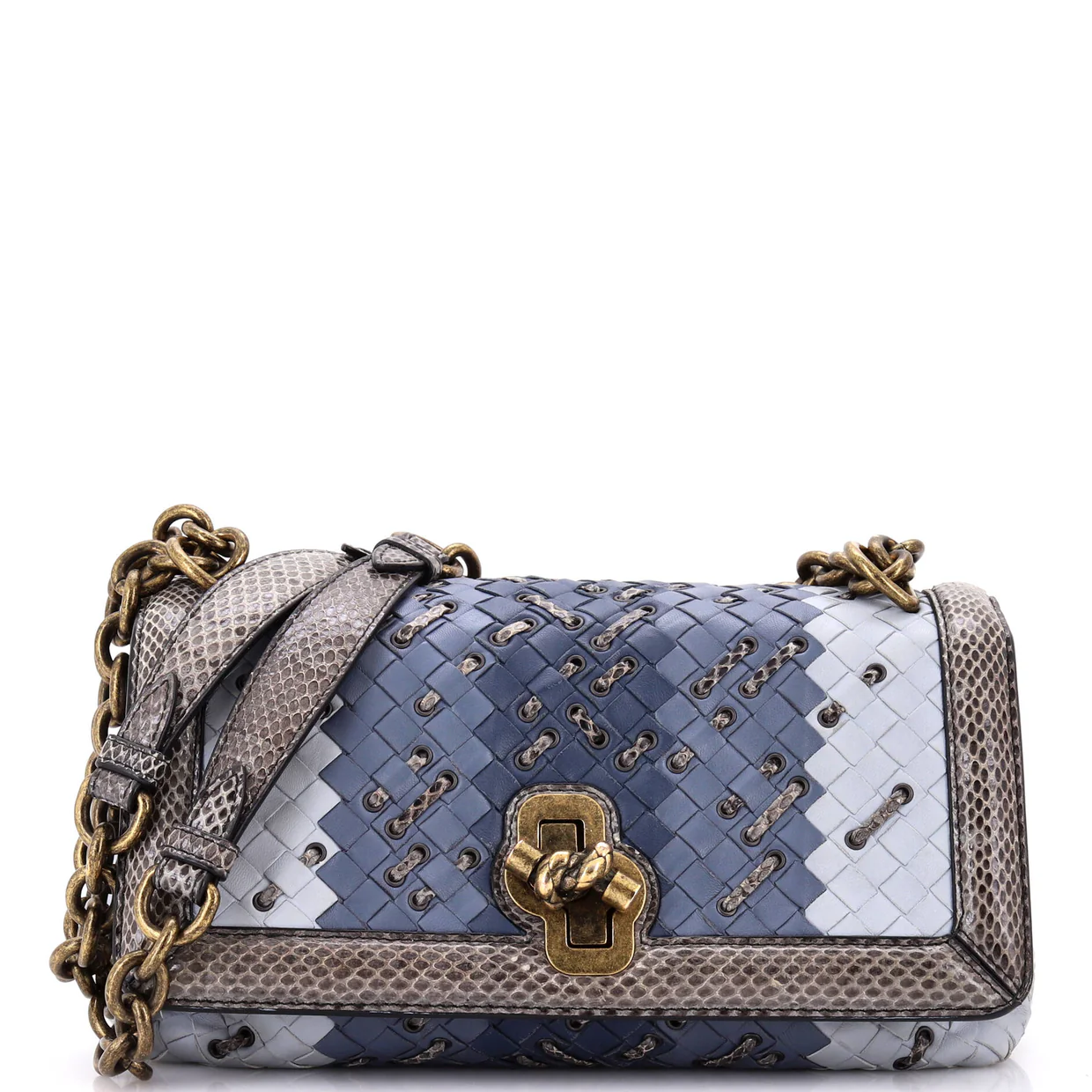 Club Stitch Olimpia Knot Flap Bag Intrecciato Nappa and Snakeskin Medium - Deep Luxury