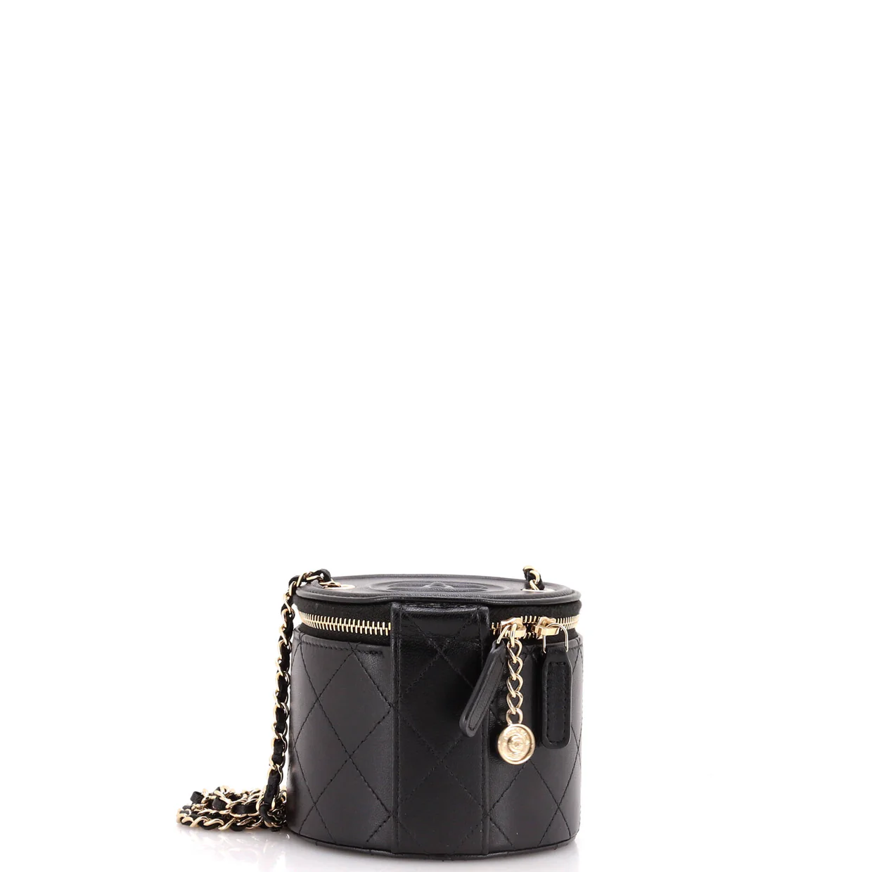 CC Round Vanity Case with Chain Quilted Lambskin Mini - Deep Luxury