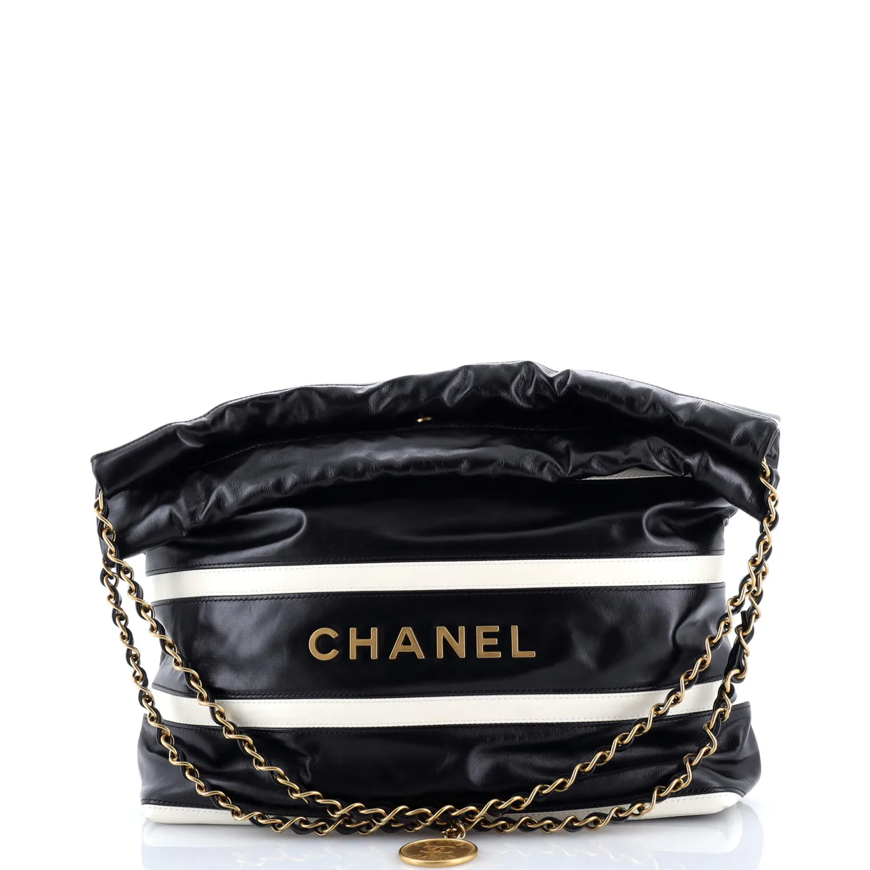 22 Chain Hobo Striped Shiny Calfskin Small - Deep Luxury