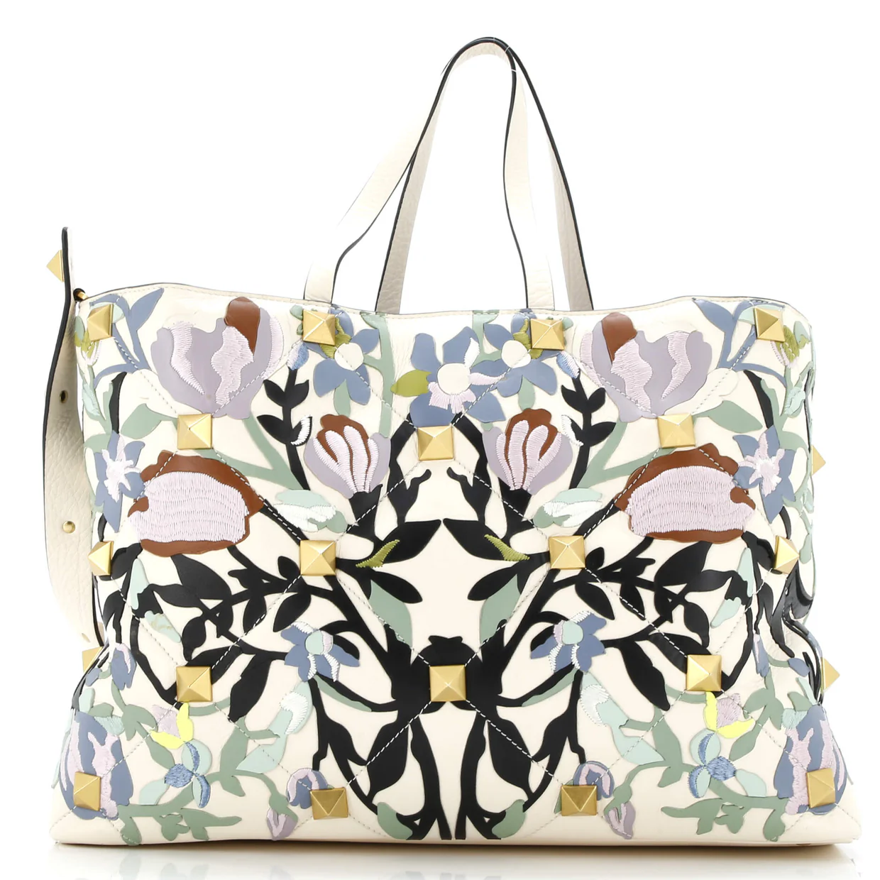 Roman Stud Tote Printed Embroidered Leather Large - Deep Luxury